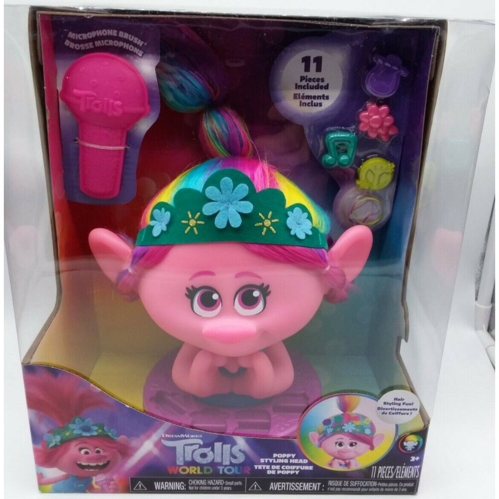 Trolls World Tour Poppy Styling Head 11 Pieces Rainbow Head 3+ New Style Poppy